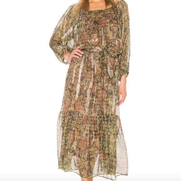 Mes Demoiselles Paris Silk Floral Metallic 'Paturage' Maxi Dress Size FR 38/US M - Picture 2 of 11